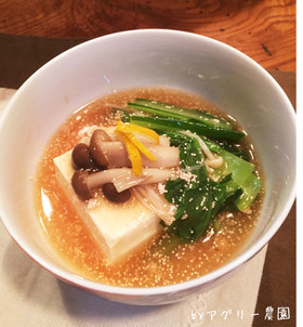 簡単上品♪小松菜きのこ明太あんかけ豆腐