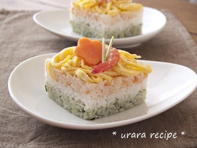雛祭りに☆ひし餅風3色押し寿司の画像