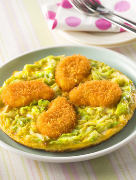 エビ寄せフライのオープンオムレツ