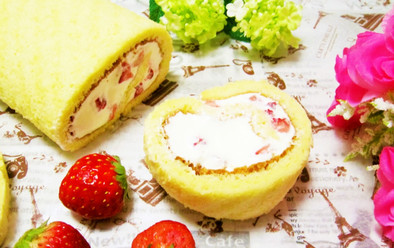 手軽で美味しい♡苺のミルキーロールケーキの写真