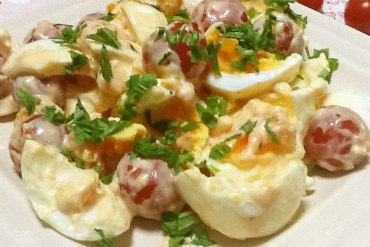 茹で卵 ミニトマト ケチャマヨサラダ レシピ 作り方 By おはなすき クックパッド 簡単おいしいみんなのレシピが375万品