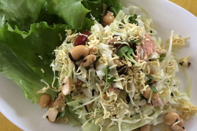 インスタント麺をトッピングしたサラダ レシピ 作り方 By クックxkdcub クックパッド