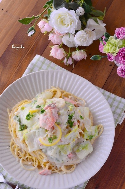 鮭と白菜のレモンクリームパスタの画像
