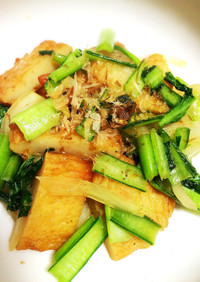 小松菜と野菜天の簡単炒めーつまみにグー！