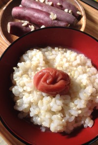 100斤土鍋で玄米粥と芋(カセットコンロ