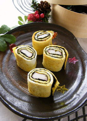 お弁当❀可愛いかにかま入りくるくる卵焼き