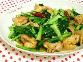 小松菜と鶏肉のピリ辛しょうゆ炒め