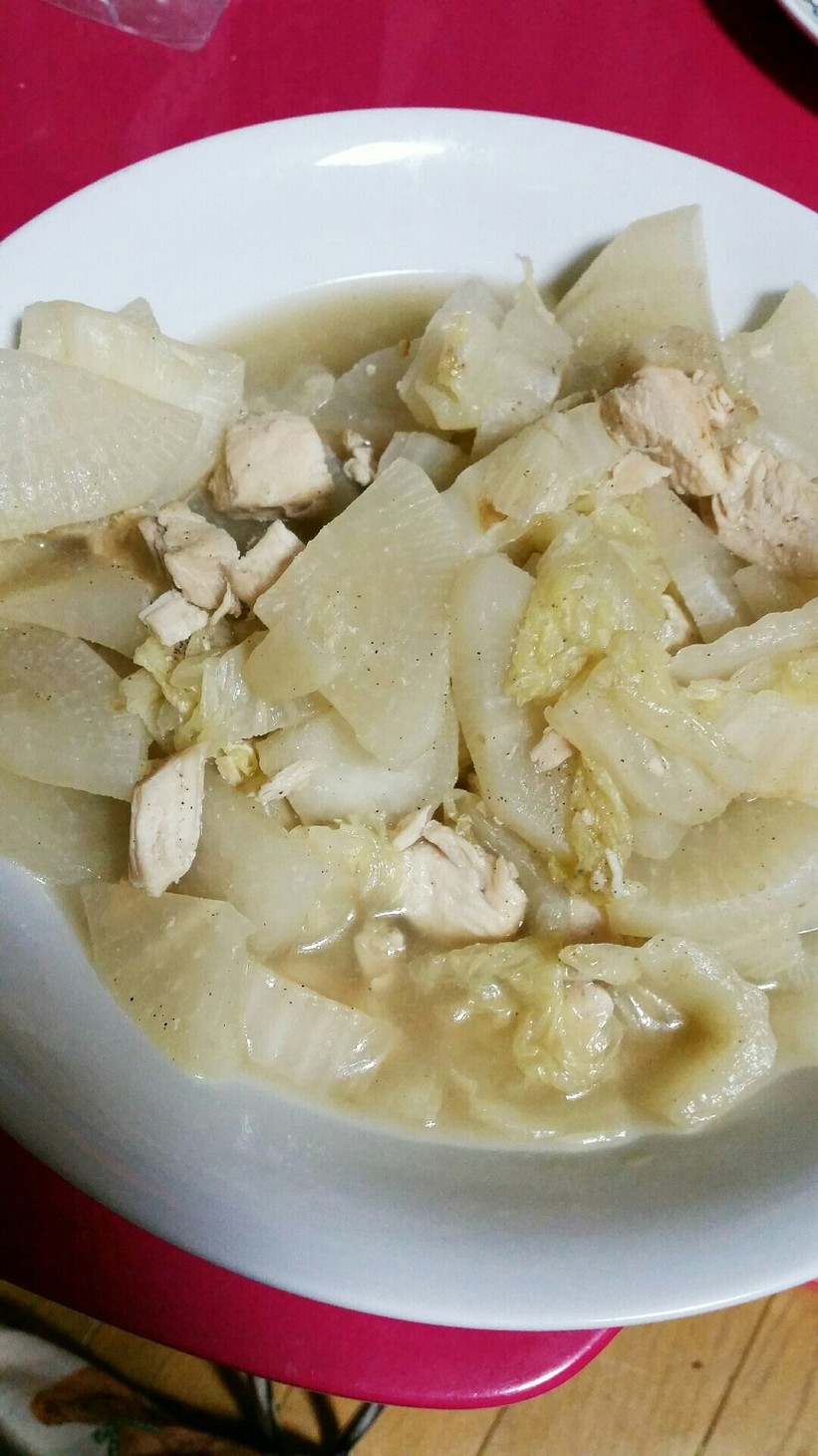 大根と白菜とササミの塩コショウ煮の画像
