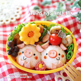 キャラ弁*簡単♪ツインズぶたさん弁当