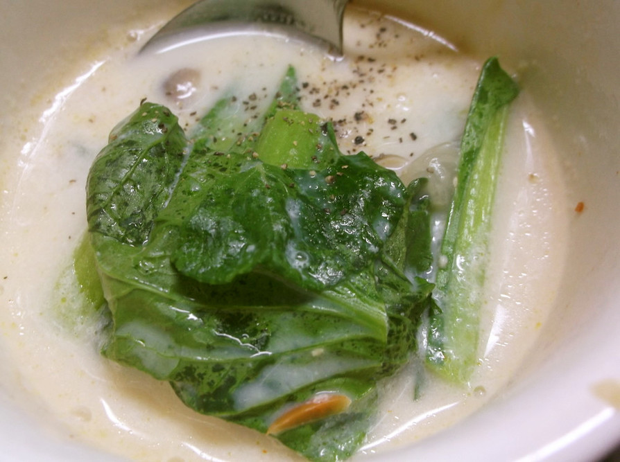 小松菜とチキンの豆乳スープ☆の画像