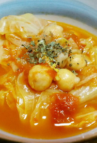 ひよこ豆と春キャベツのトマトスープ