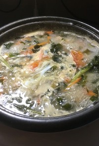 かきなと鮭中骨のスープからの雑炊