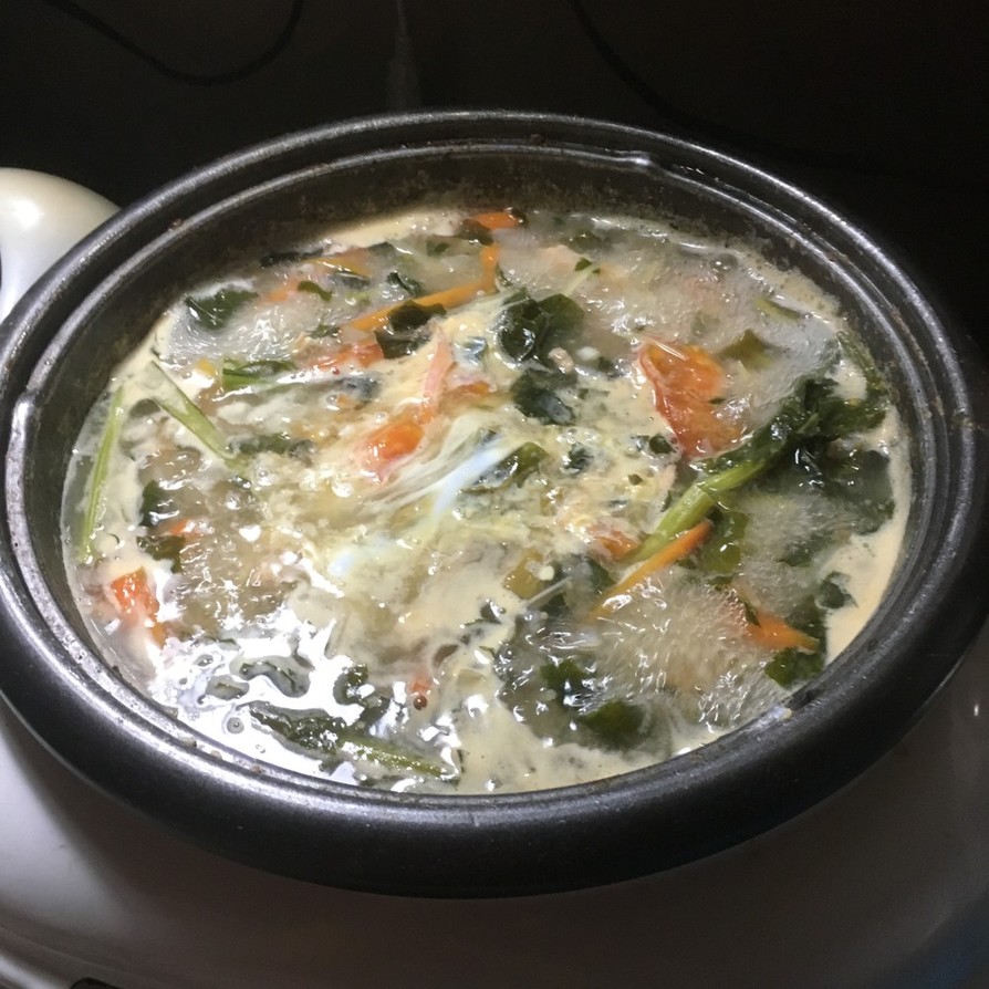 かきなと鮭中骨のスープからの雑炊の画像
