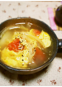 トマト、桜海老、新玉ねぎの卵スープ
