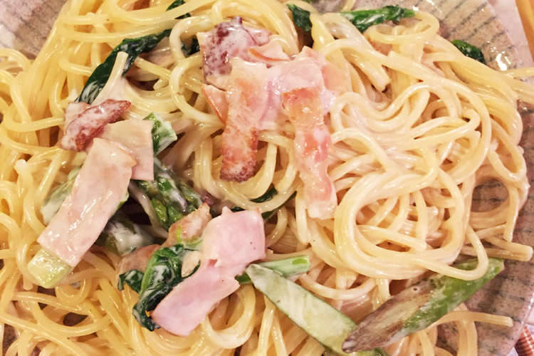簡単アスパラ ほうれん草でクリームパスタ レシピ 作り方 By 三人のママmiyo クックパッド 簡単おいしいみんなのレシピが352万品