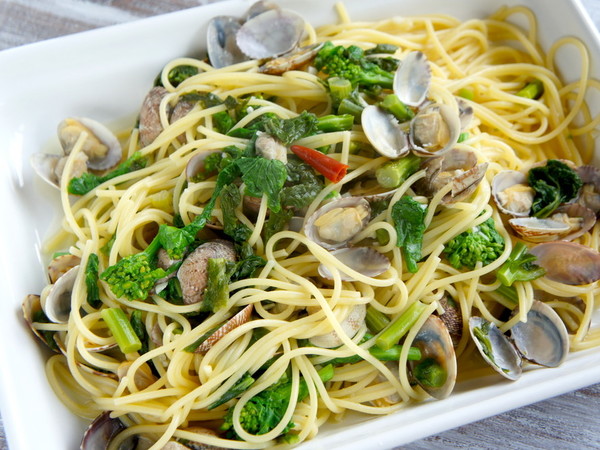 あさりと菜の花のパスタ