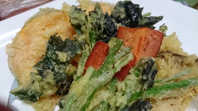 お年寄り絶讚シリーズ❗天ぷら・からし菜❗の写真