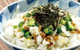 オクラ長いも納豆丼