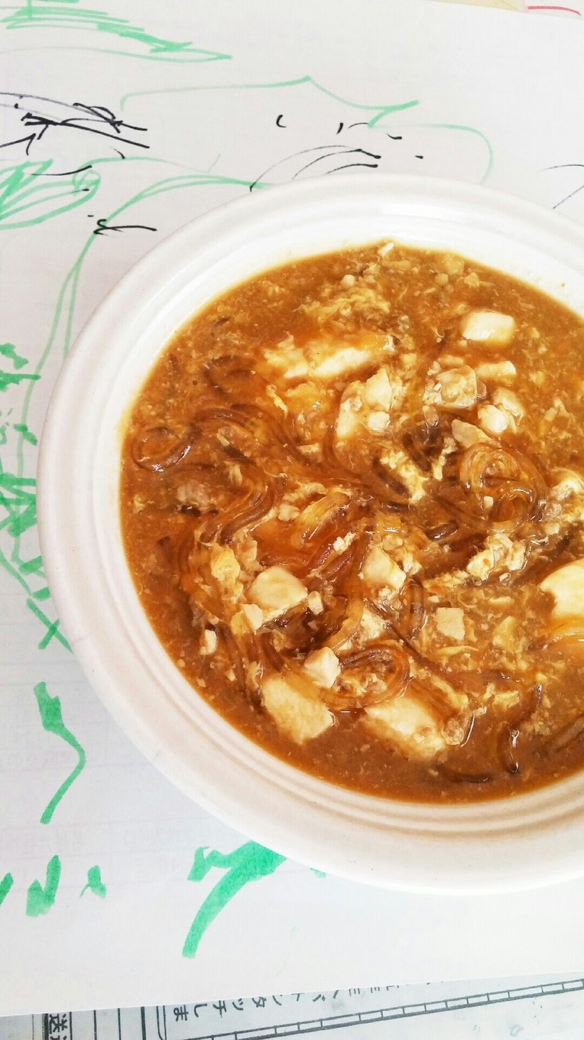 余った麻婆豆腐で春雨スープの画像