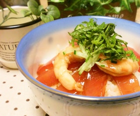 ぱぱっと!マグロとエビの漬け丼