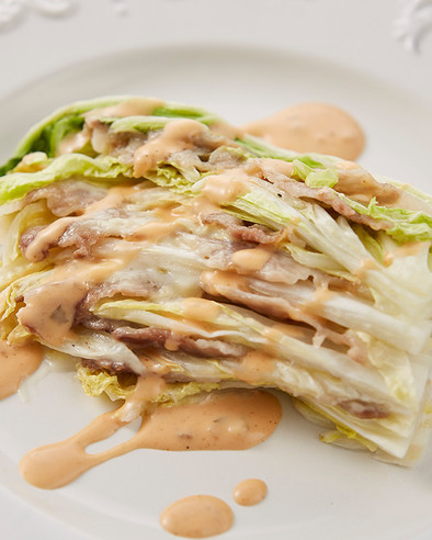 白菜と豚肉のミルフィーユ風蒸しサラダの写真