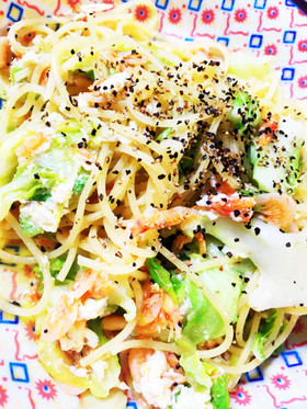早い美味い!春キャベツと桜海老のパスタ