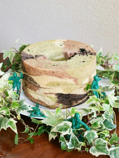 カモフラ　迷彩　マーブルシフォンケーキの写真