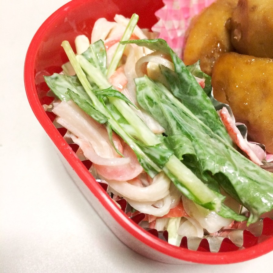 お弁当☆カニカマと水菜の柚子胡椒マヨあえの画像