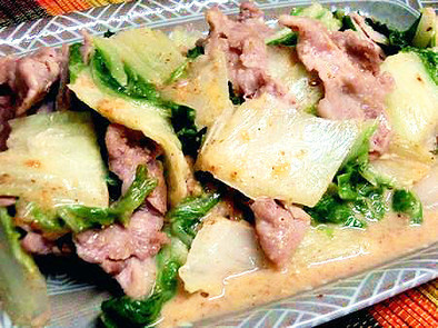 豚こまと白菜の味噌ごまマヨ炒めの写真