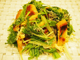 焼き油揚げとじゃこと水菜のサラダ