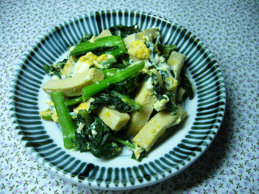 凍み豆腐（高野豆腐）と青菜のチャンプルーの画像