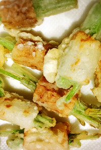 サラダの余りで♩春菊の茎とちくわの天ぷら