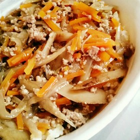 ご飯がすすむ♪簡単ごぼう挽き肉丼