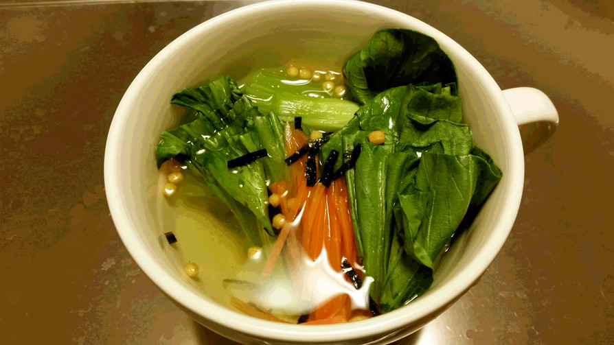 ベジ♪お茶漬けの素で簡単チンゲン菜スープの画像