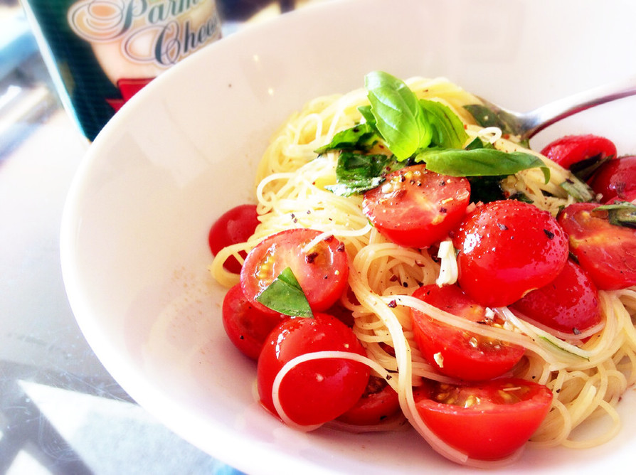 プチトマトとバジルの冷製カッペリーニ♡の画像