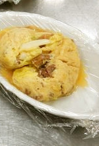 ポリ袋で作るヤキトリ缶詰と白菜の卵とじ