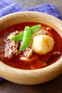 旨みたっぷり☆里芋とひき肉のピリ辛スープ