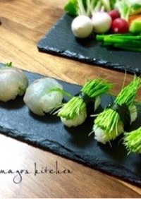 おつまみに〜♫芽ネギ寿司と鯛の手毬寿司