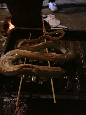 アオダイショウ（ヘビ）の塩焼き