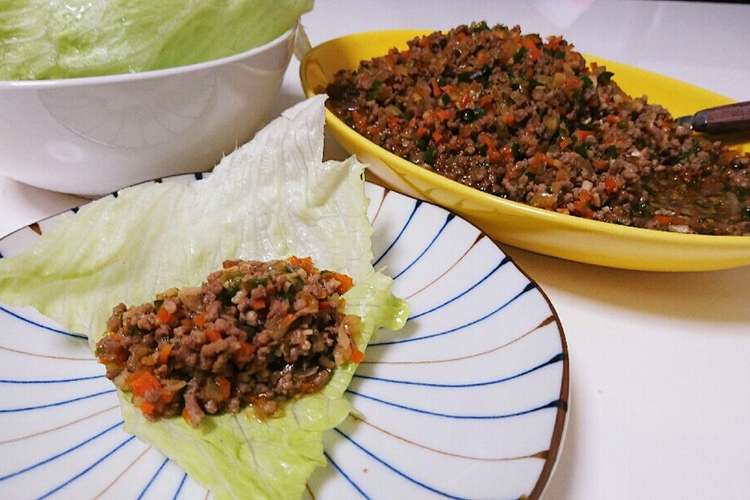 ひき肉の甘辛炒めのレタス包み レシピ 作り方 By あいちょ クックパッド 簡単おいしいみんなのレシピが352万品