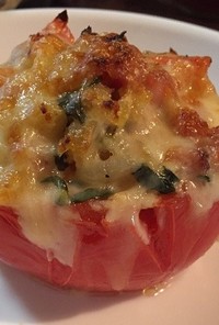 家の食材で☆トマトのファルシーチーズ焼き