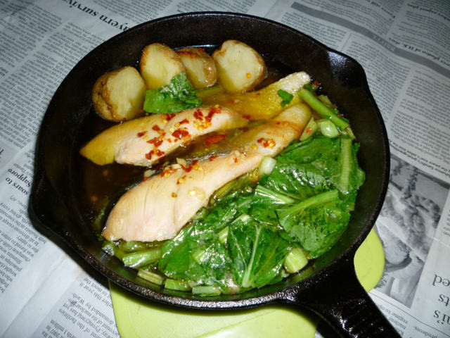 イシスキで白鮭＋小松菜のアヒージョの画像
