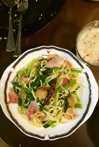 ホタテと小松菜のペペロンチーノ