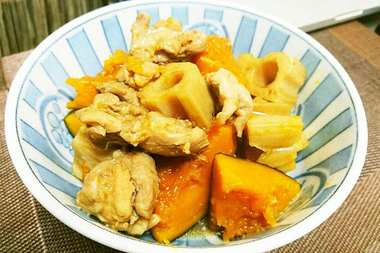 彼氏喜ぶご飯25かぼちゃ蓮根鶏肉の煮物 レシピ 作り方 By Mai2com クックパッド