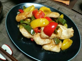 簡単!パプリカと鳥むね肉の甘酢炒め♪