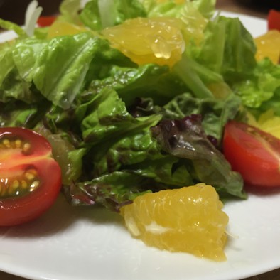 河内晩柑とプチトマトと新玉ねぎサラダの写真