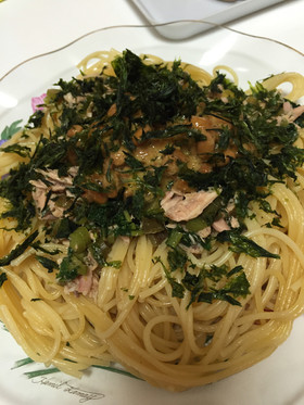 明日葉の納豆パスタ