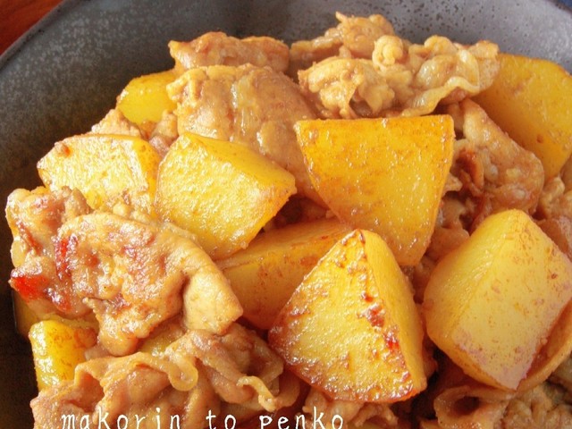 簡単 豚こまとじゃがいものカレー照り焼き レシピ 作り方 By まこりんとペン子 クックパッド 簡単おいしいみんなのレシピが350万品