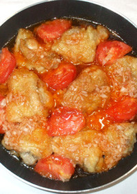 鶏もも肉とトマトのケチャップオイル煮