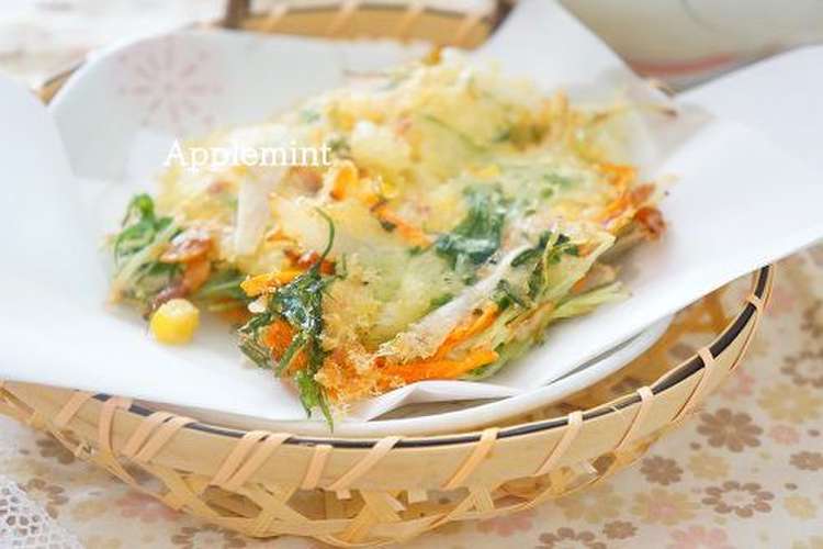 彩り野菜とコーンと桜海老のかき揚げ天 レシピ 作り方 By ちいさなしあわせkt クックパッド